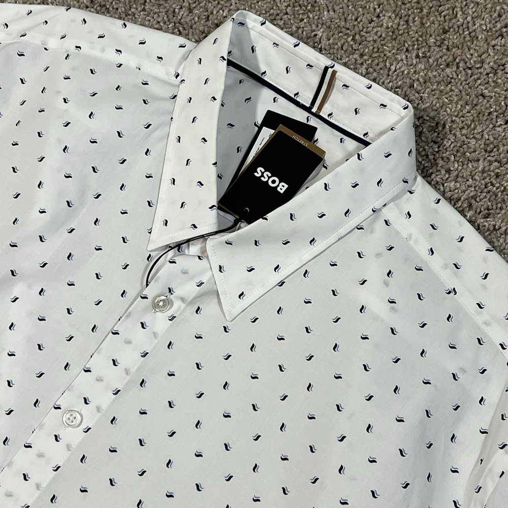 Boss Hugo Boss Roan Cotton Blend SS Button Up Shirt 3XL White Multi Stretch